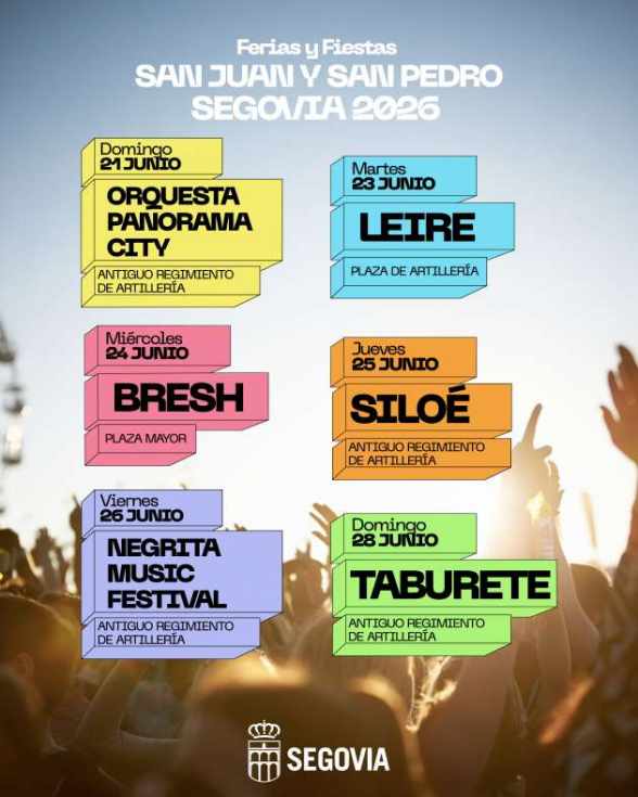 Segovia presenta un cartel musical variado para las Ferias de San Juan y San Pedro con conciertos gratuitos y de pago